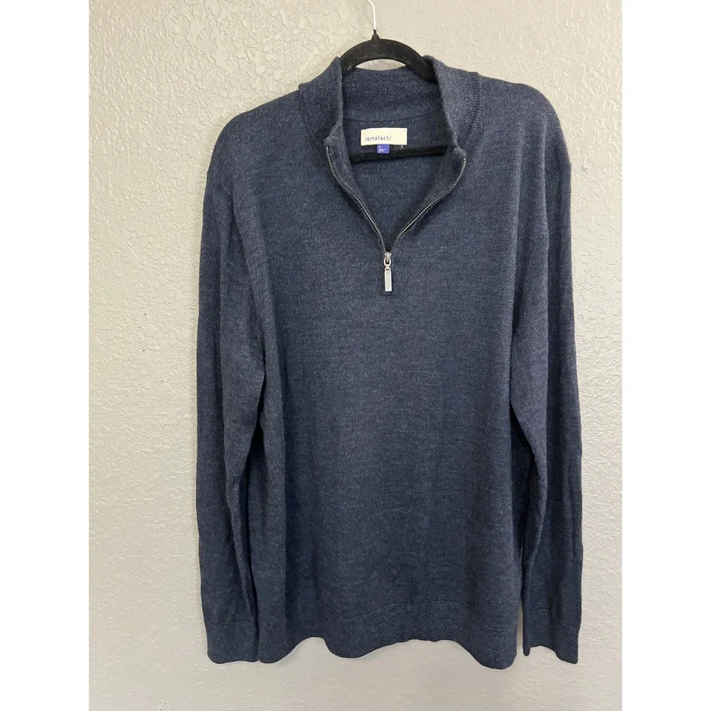 Artefact Brosnan Merino Wool 1/4 Zip Sweater Men XL Navy Nautical Preppy Minimal